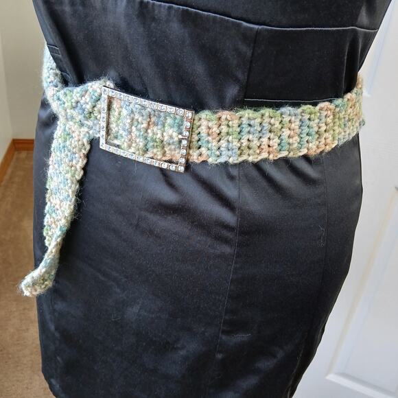 Alpine Sparkle Crochet Belt OS 45" handmade neutral pave buckle max- minimalist - Picture 13 of 13